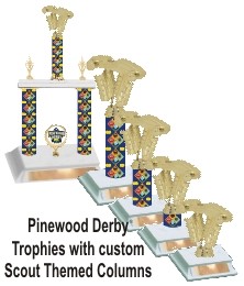 Pinewood Derby Trophies with Scout Themed columns