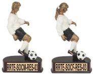 painted male or female soccer trophy, resin