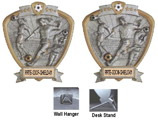 soccer resin shield trophy